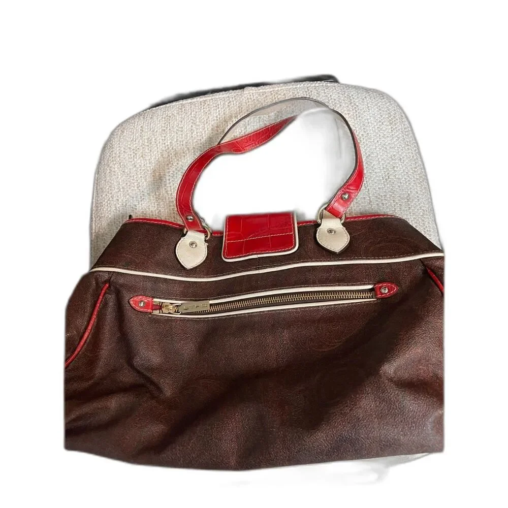 ETRO brown-and-red-cream top-handle bag  Crocodile Vintage Paisley